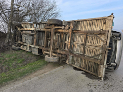 felborult tréler balesete